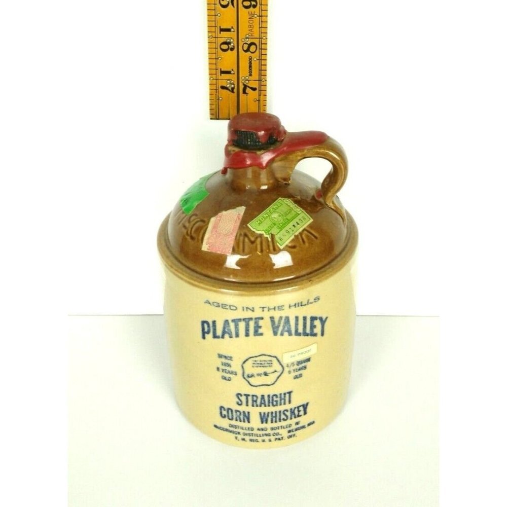 Vintage 60s McCormick Platte Valley Straight Corn Whiskey Stoneware Decanter Jug
